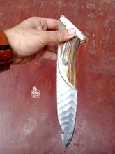 Load image into Gallery viewer, Gut Hook Skinner Knife With Deer Horn and Carbon Steel Blade.