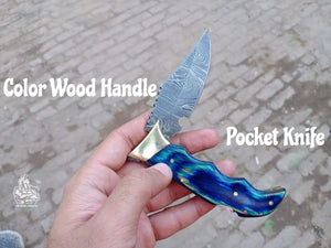 Pocket Knife with Color Wood Handle.