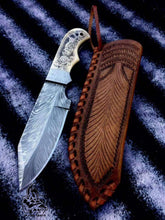 Load image into Gallery viewer, Customized Handmade Hunting knife with scrimshaw handle
