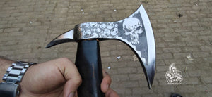 Custom Made Hand Forged Axe With Skull Design.