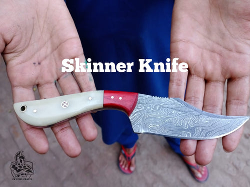 Skinner Knife with Bone and Color Wood Handle