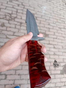 Custom made Damascus Bowie Knife with Pine Cone handle.