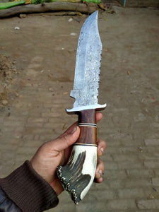 Customized Handmade Damascus Steel Rambo Bowie knife