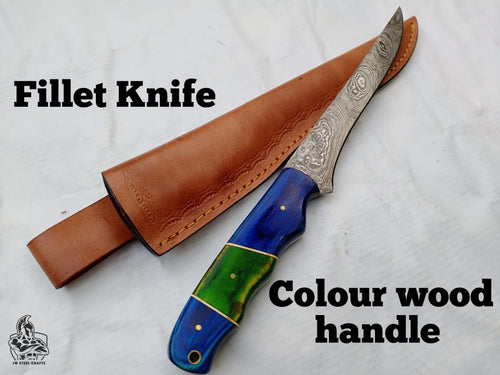 FILLET KNIFE WITH COLOUR WOOD HANDLE