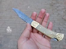 Load image into Gallery viewer, Folding Pocket Knife with bone and brass Handle.