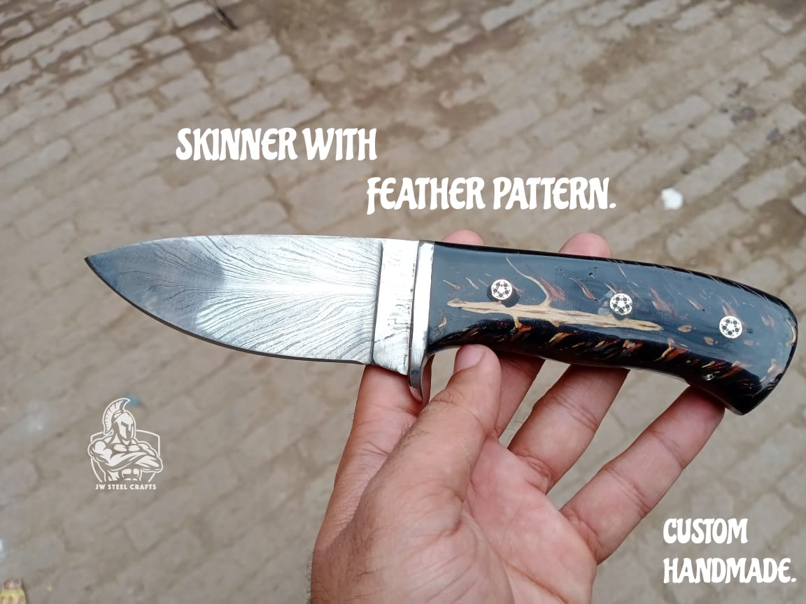 Custom made Hunting Skinner knife with feather pattern.