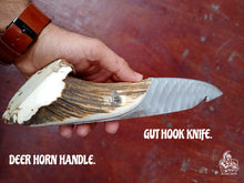 Load image into Gallery viewer, Gut Hook Skinner Knife With Deer Horn and Carbon Steel Blade.