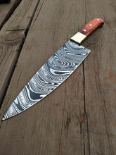Load image into Gallery viewer, Chef knife Handmade Stainless steel blade with Damascus steel pattern design on the blade !!