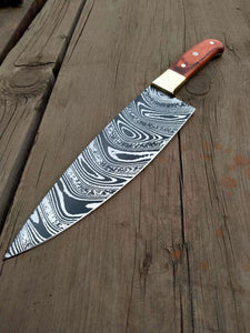 Chef knife Handmade Stainless steel blade with Damascus steel pattern design on the blade !!