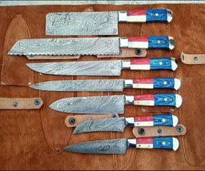 Custom Made Damascus American 7 Pieces Kitchen Knives set/Perfect Gift