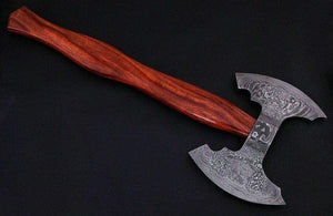 Best Medieval Hand Forged Damascus Steel Double Hatchet Hawks Tomahawk MB-0032