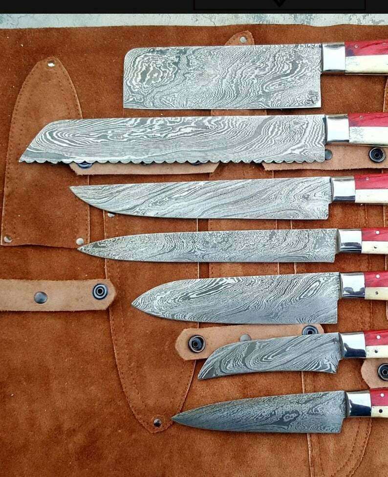 Custom Made Damascus American 7 Pieces Kitchen Knives set/Perfect Gift