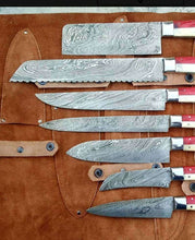 Load image into Gallery viewer, Custom Made Damascus American 7 Pieces Kitchen Knives set/Perfect Gift