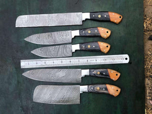 Custom Handmade - Beautiful  Damascus  steel chef knives set MB0-0082