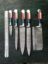 Load image into Gallery viewer, Custom Handmade Damascus Steel chef Knives set