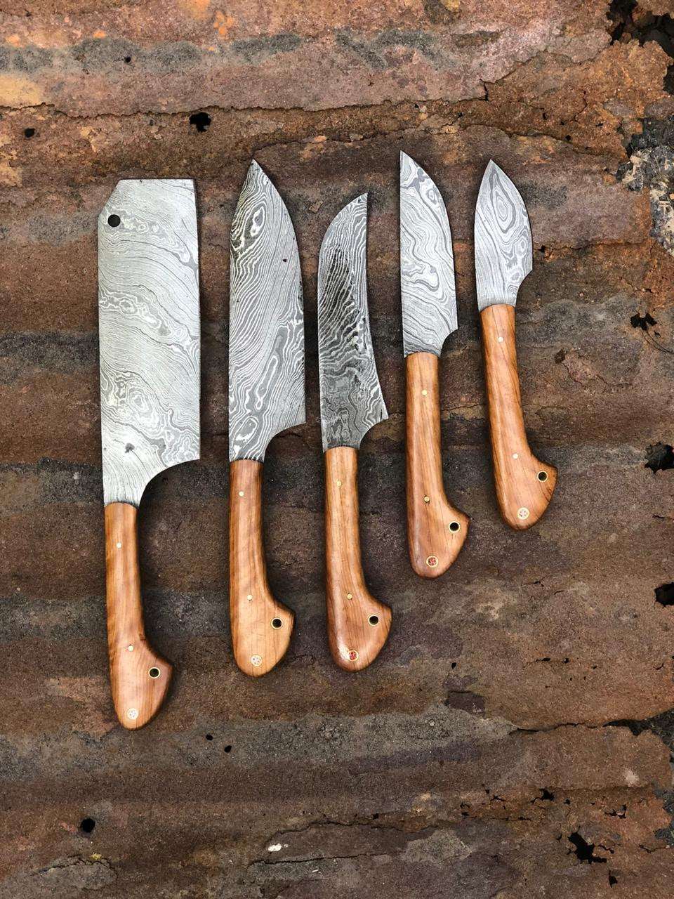Custom Handmade Damascus steel chef knives set