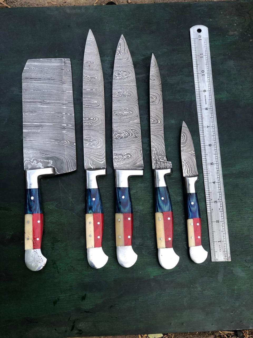 Custom Handmade Damascus Steel chef Knives set