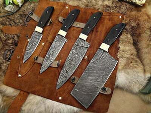 4 pieces custom made Damascus steel kitchen chef knives set