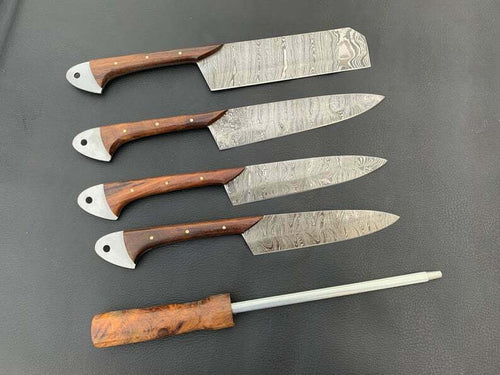 A Beautiful Newly Design Custom Made Damascus Steel Chef Knives Set