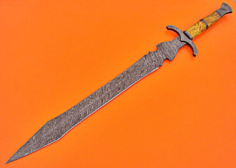Custom Handmade Damascus Steel Sword  With Apricots Wood Handle With Leather Sheaths
