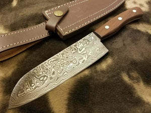chef knife Flat Handle Damascus Steel Blade 