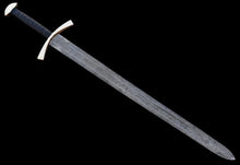 Load image into Gallery viewer, Custom Handmade Damascus steel Vikings sword model quality premium Cow hide