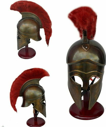 Leonidas Greek Spartan 300 Brass Antique Medieval Armor Helmet W/Red Plume