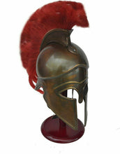 Load image into Gallery viewer, Leonidas Greek Spartan 300 Brass Antique Medieval Armor Helmet W/Red Plume