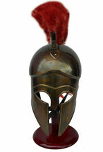 Load image into Gallery viewer, Leonidas Greek Spartan 300 Brass Antique Medieval Armor Helmet W/Red Plume