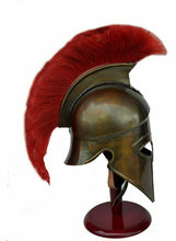 Load image into Gallery viewer, Leonidas Greek Spartan 300 Brass Antique Medieval Armor Helmet W/Red Plume