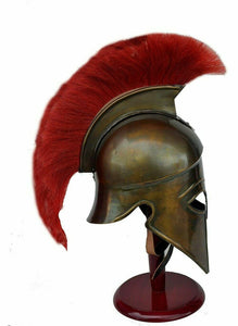 Leonidas Greek Spartan 300 Brass Antique Medieval Armor Helmet W/Red Plume