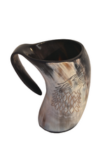 Load image into Gallery viewer, Viking Medieval Inspired Natural Horn Mug Handmade Drinking Mug 20 Oz (Wolf)